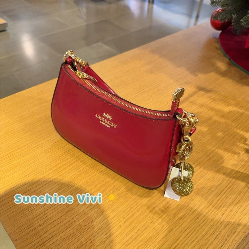 NWT Bundle Coach CV938 Teri Bold Red & Cherry Bag Charm chain 77840 Gold Brass - Picture 8 of 13